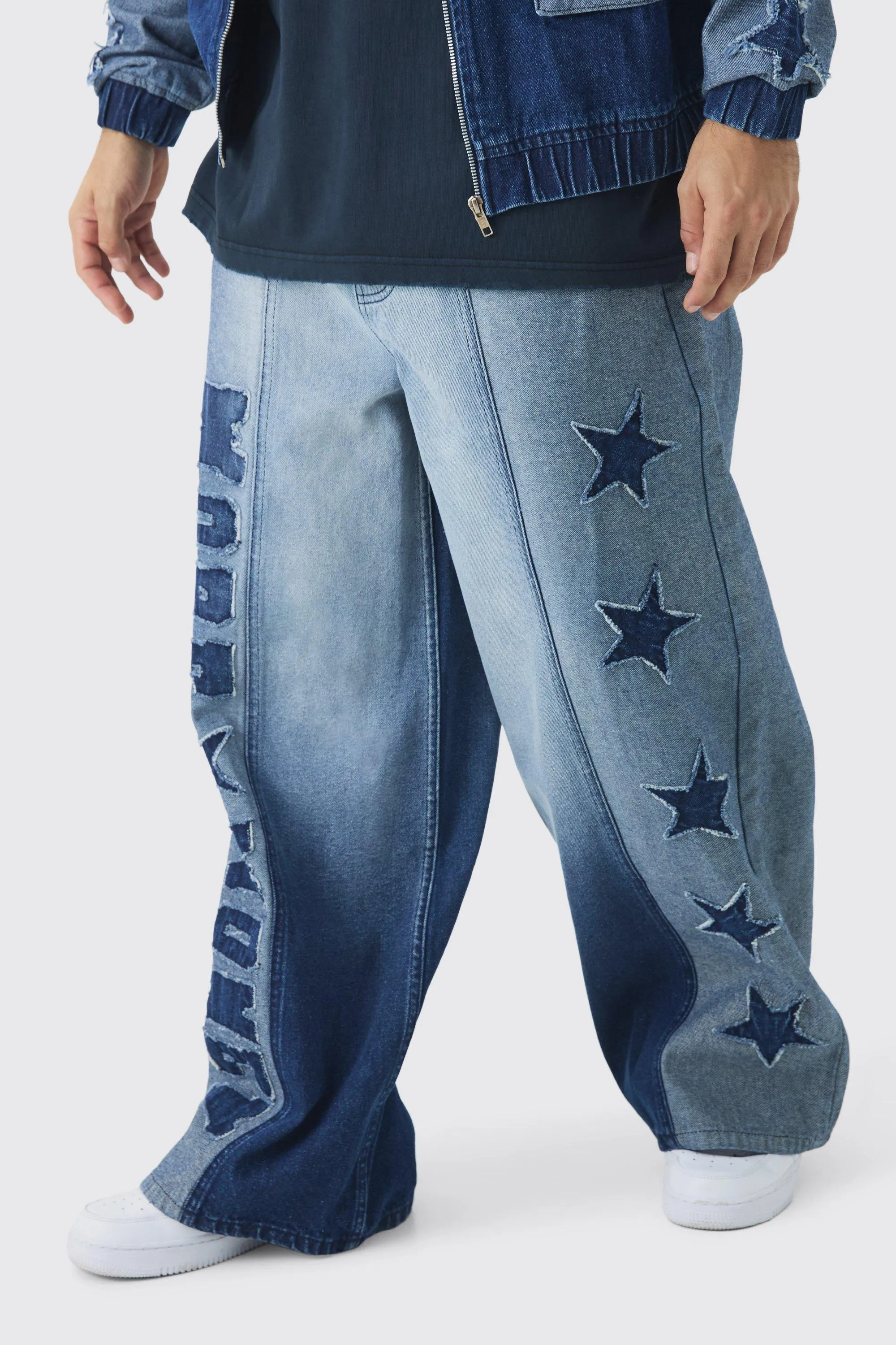 Extreme Baggy Rigid Star Applique Denim Jeans