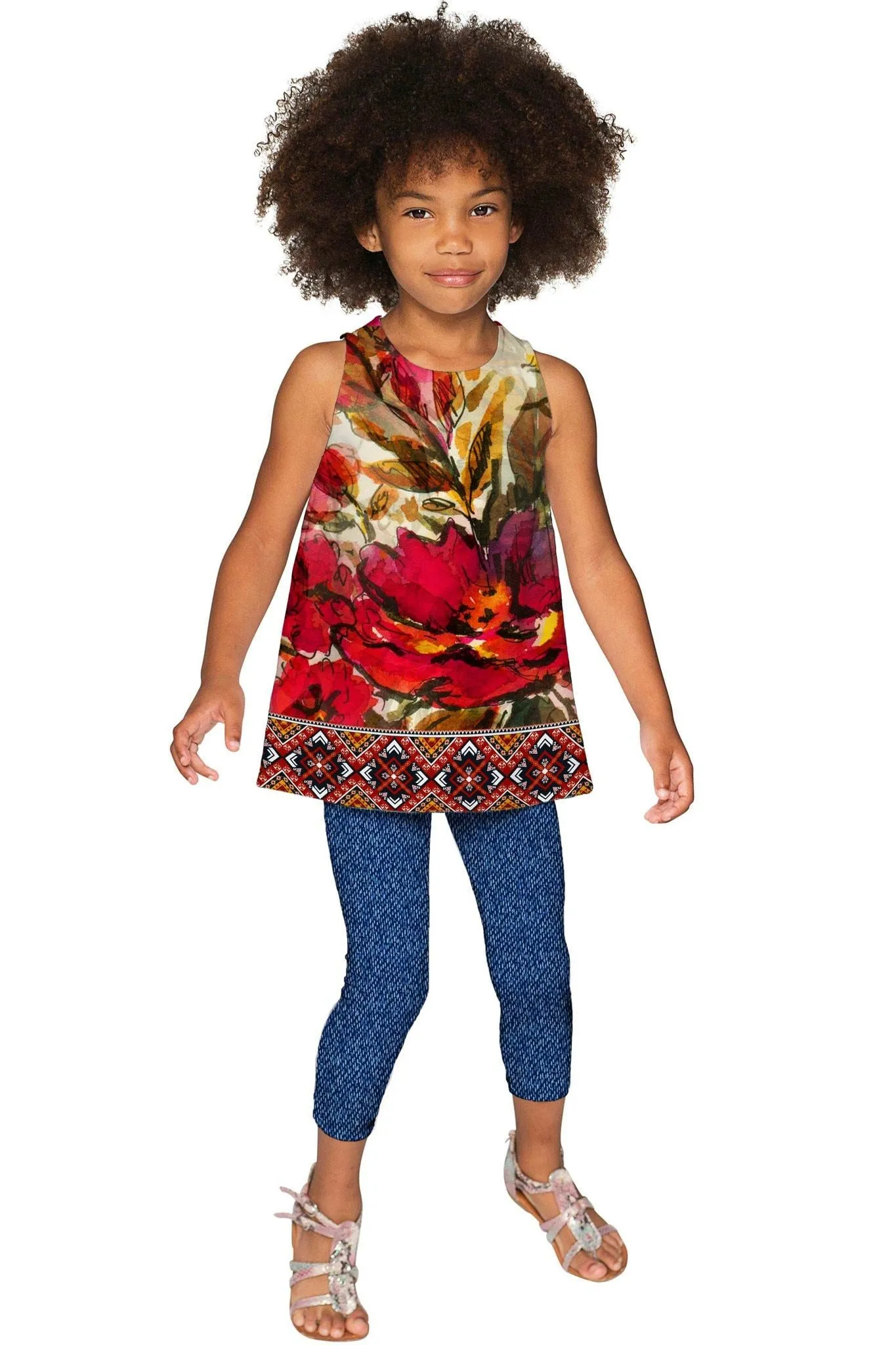 Free Spirit Emily Red Flower Boho Sleeveless Party Top - Girls