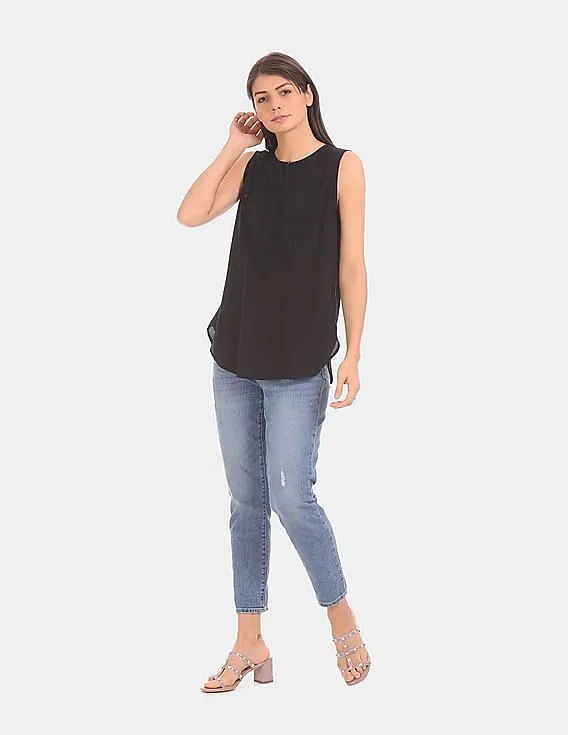 GAP Women Black Sleeveless Tucked Top