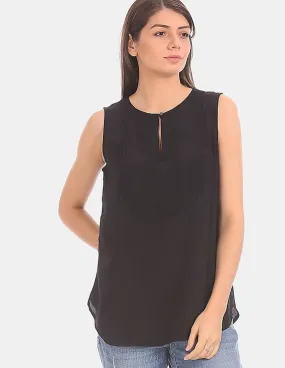 GAP Women Black Sleeveless Tucked Top