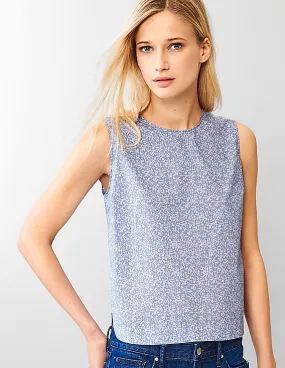 GAP Women Blue Poplin Sleeveless Top