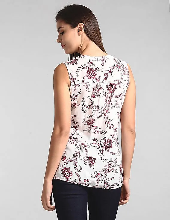 GAP Women White Floral Print Sleeveless Utility Top