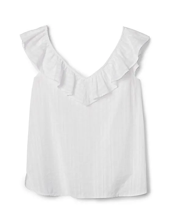 GAP Women White Sleeveless Ruffle V-Neck Top