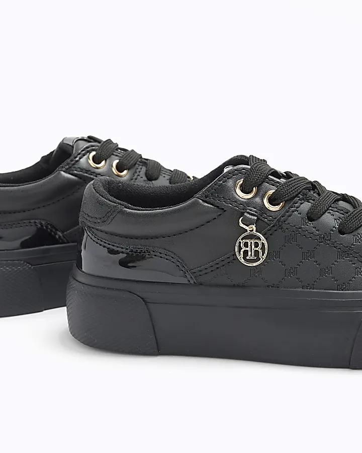 Girls black embossed RI trainers