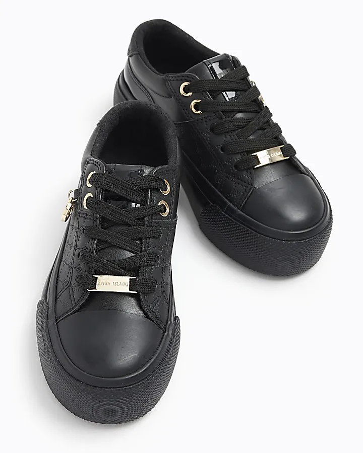 Girls black embossed RI trainers