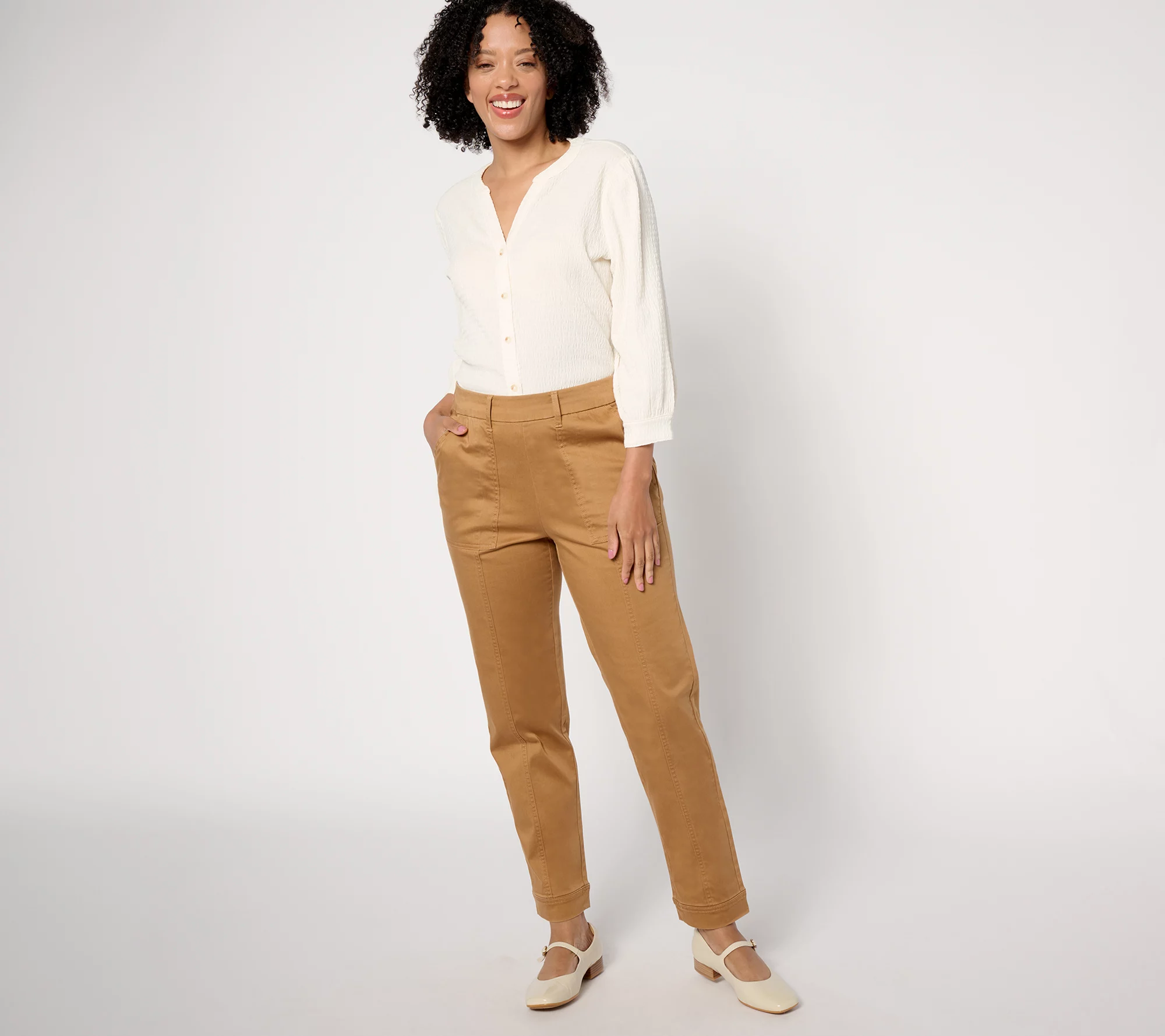 Isaac Mizrahi Live! Regular Cotton Blend Slim Leg Pull on Pants