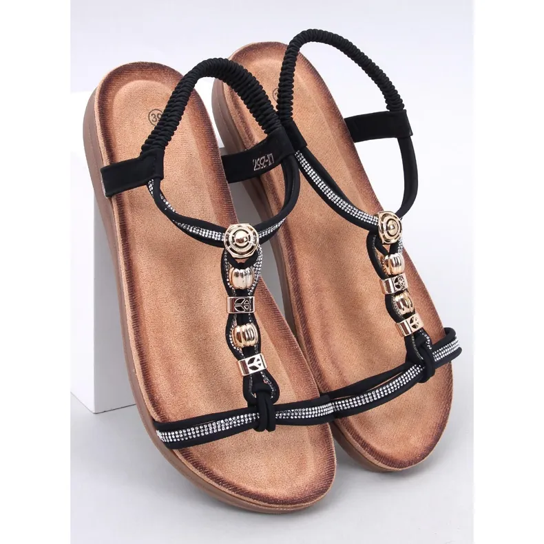 Isabey Black sandals decorated with cubic zirconia