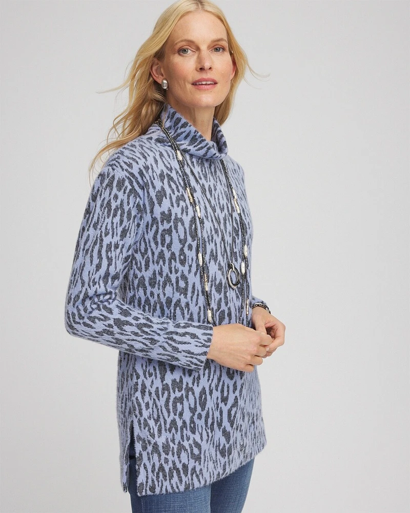 Jacquard Animal Print Mock Neck Pullover Tunic