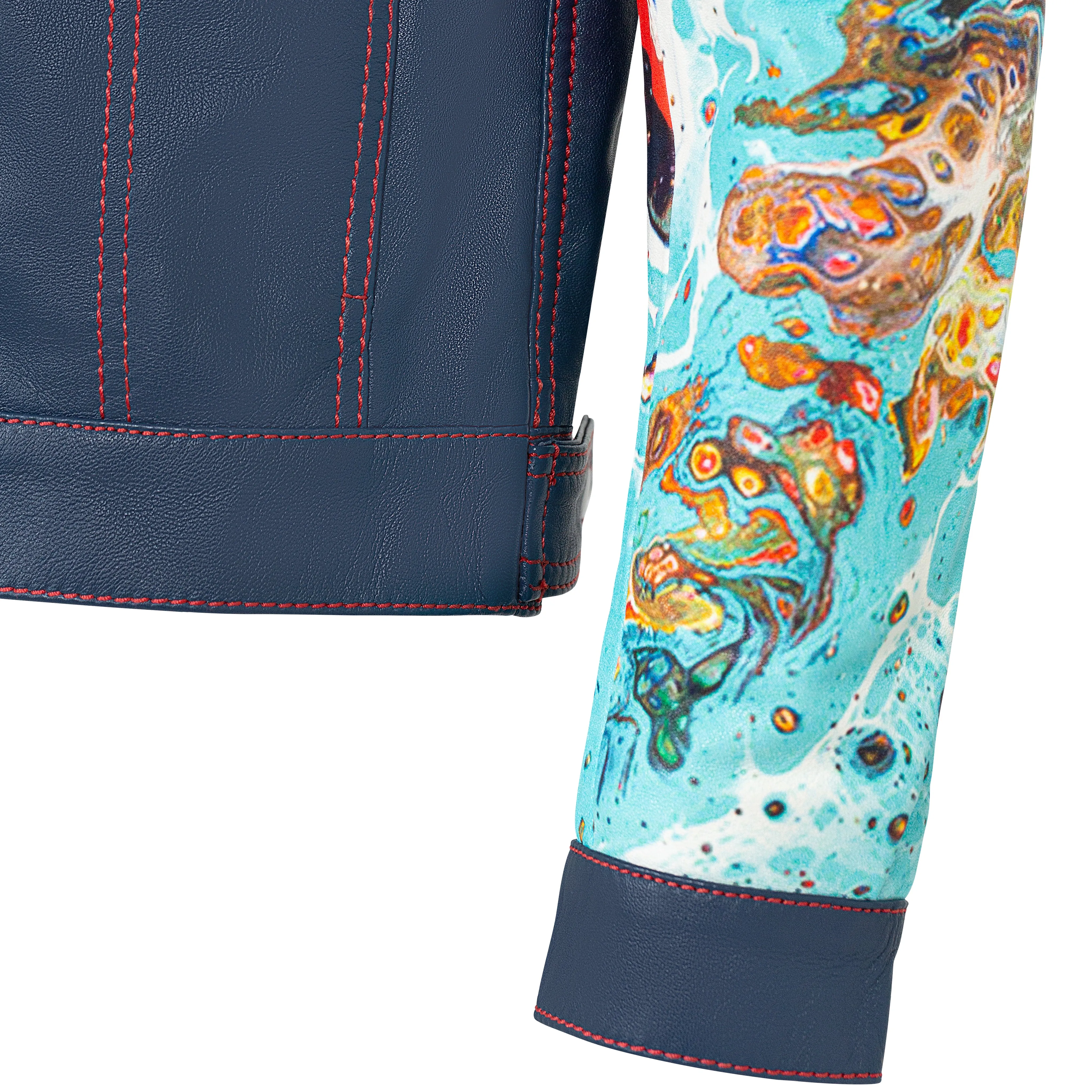 Jean style digital print leather jacket #3670