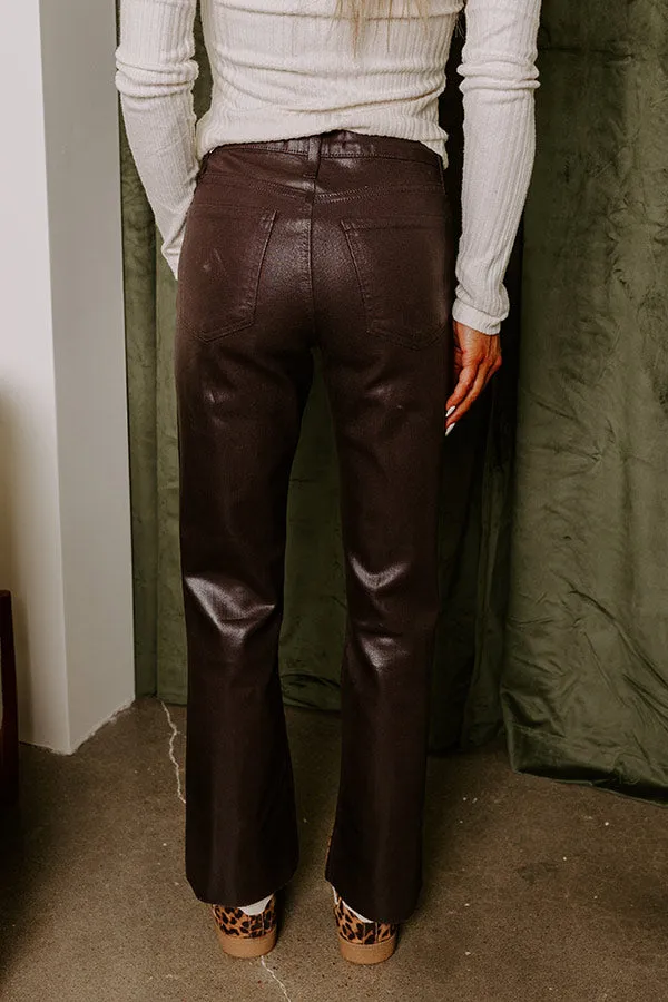 Just USA The Ariadne High Waist Coated Straight Leg Pants in Espresso