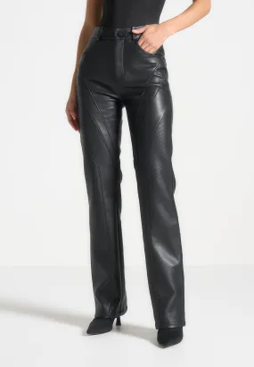 Leather Biker Trousers - Black