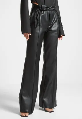 Leather Rope Tie Trousers - Black