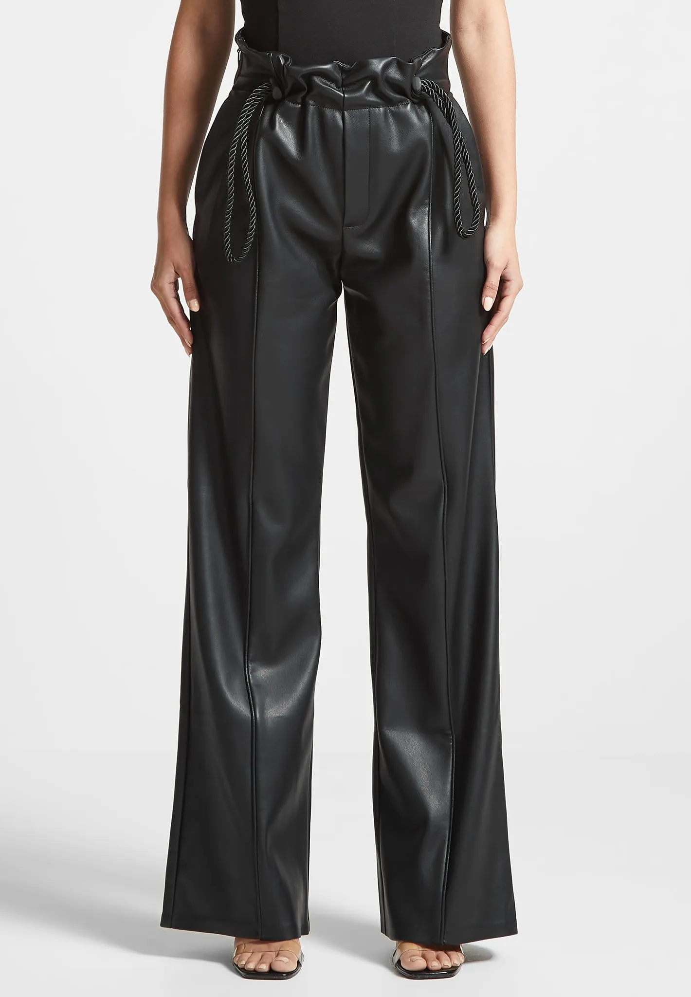 Leather Rope Tie Trousers - Black