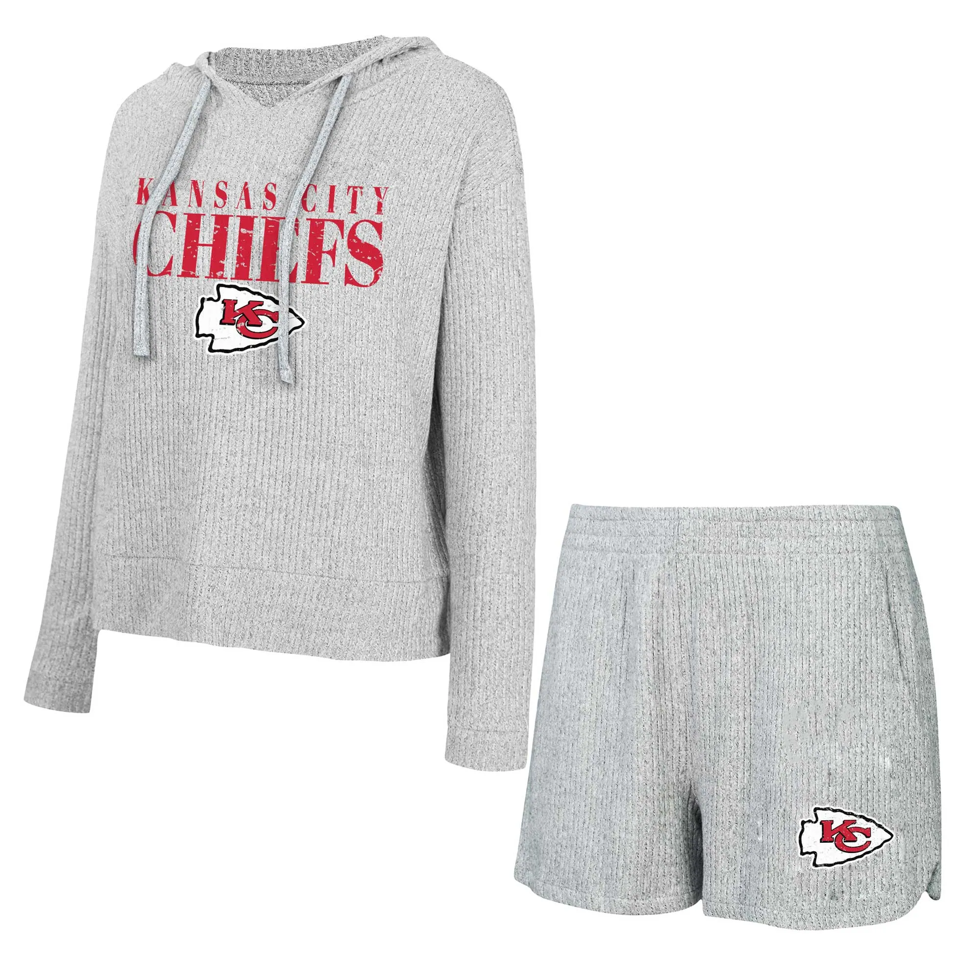 Lids Women's Concepts Sport Gray Kansas City Chiefs Juniper Long Sleeve Hoodie T-Shirt & Shorts Set