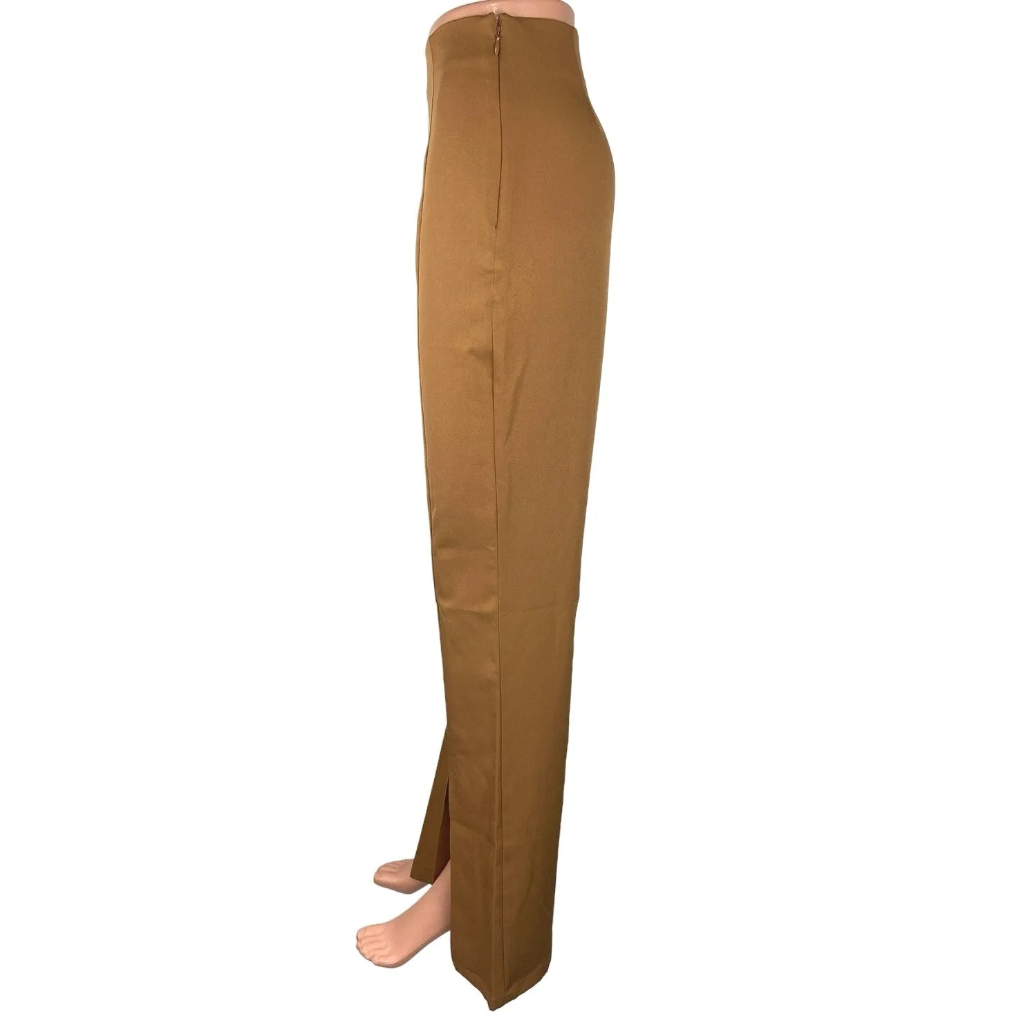 Lulus Brown High-Rise Split Hem Flare Leg Side Zip Trouser Dress Pants Size M