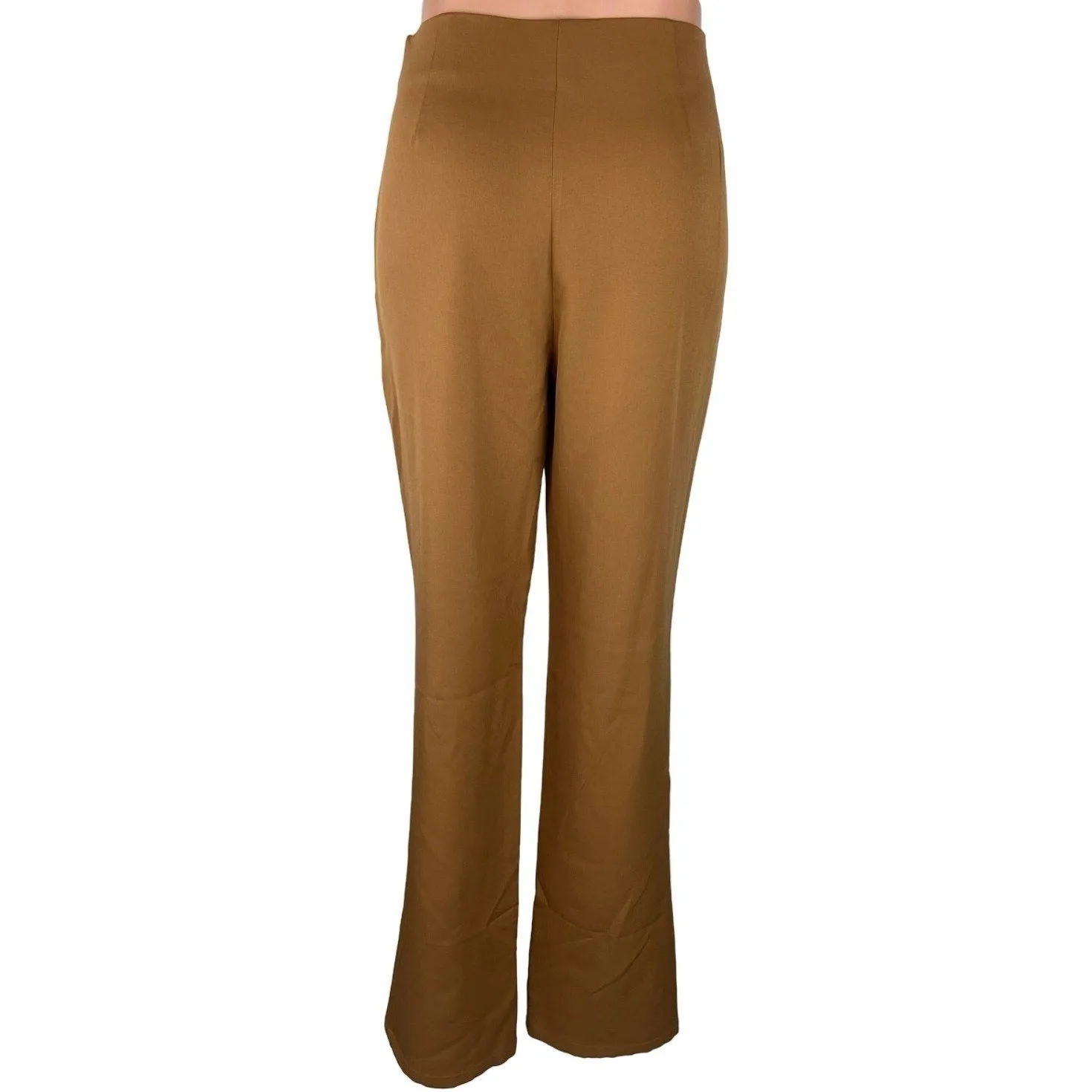 Lulus Brown High-Rise Split Hem Flare Leg Side Zip Trouser Dress Pants Size M