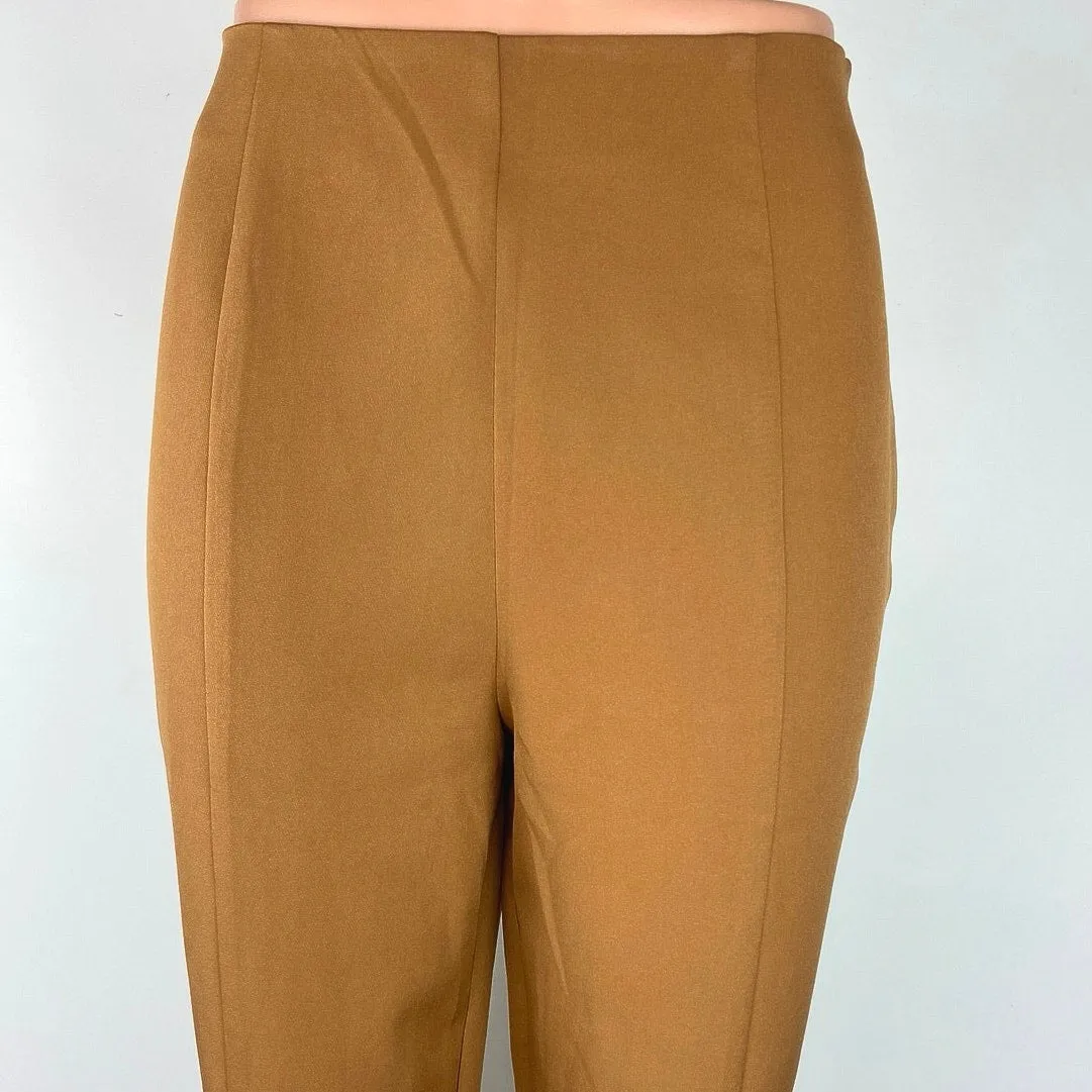 Lulus Brown High-Rise Split Hem Flare Leg Side Zip Trouser Dress Pants Size M