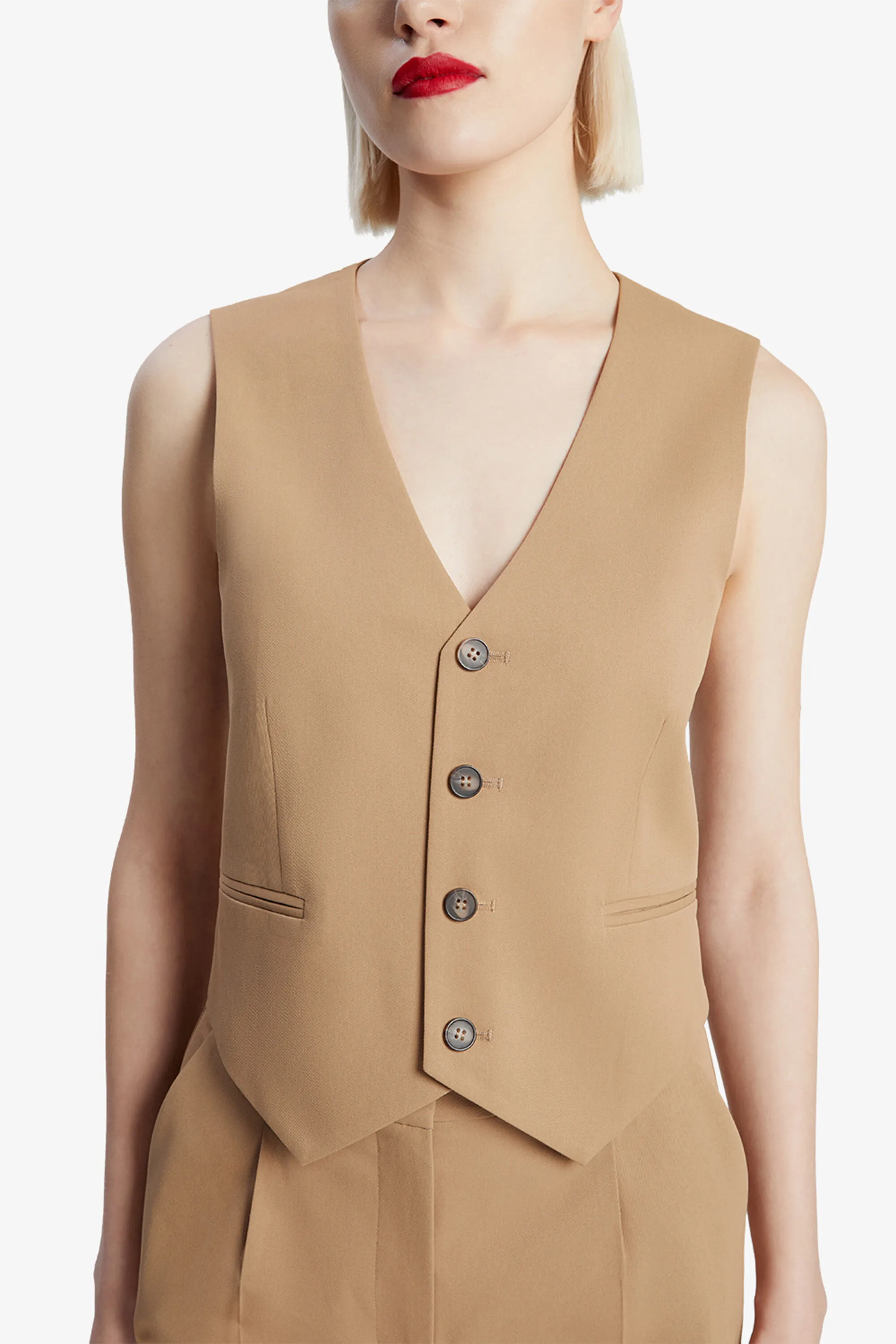 mayve vest in camel