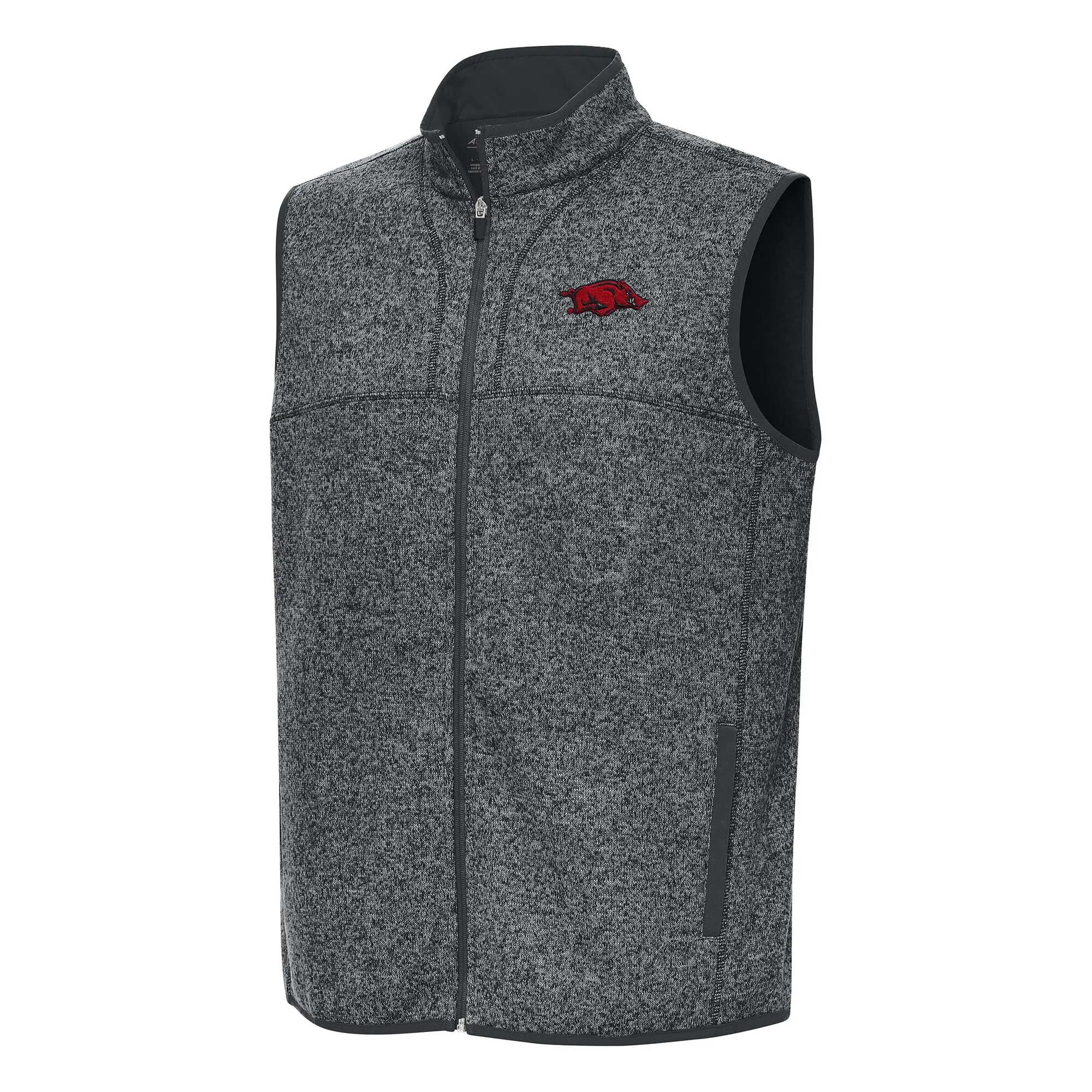 Men's Antigua Heather Charcoal Arkansas Razorbacks Fortune Full-Zip Vest