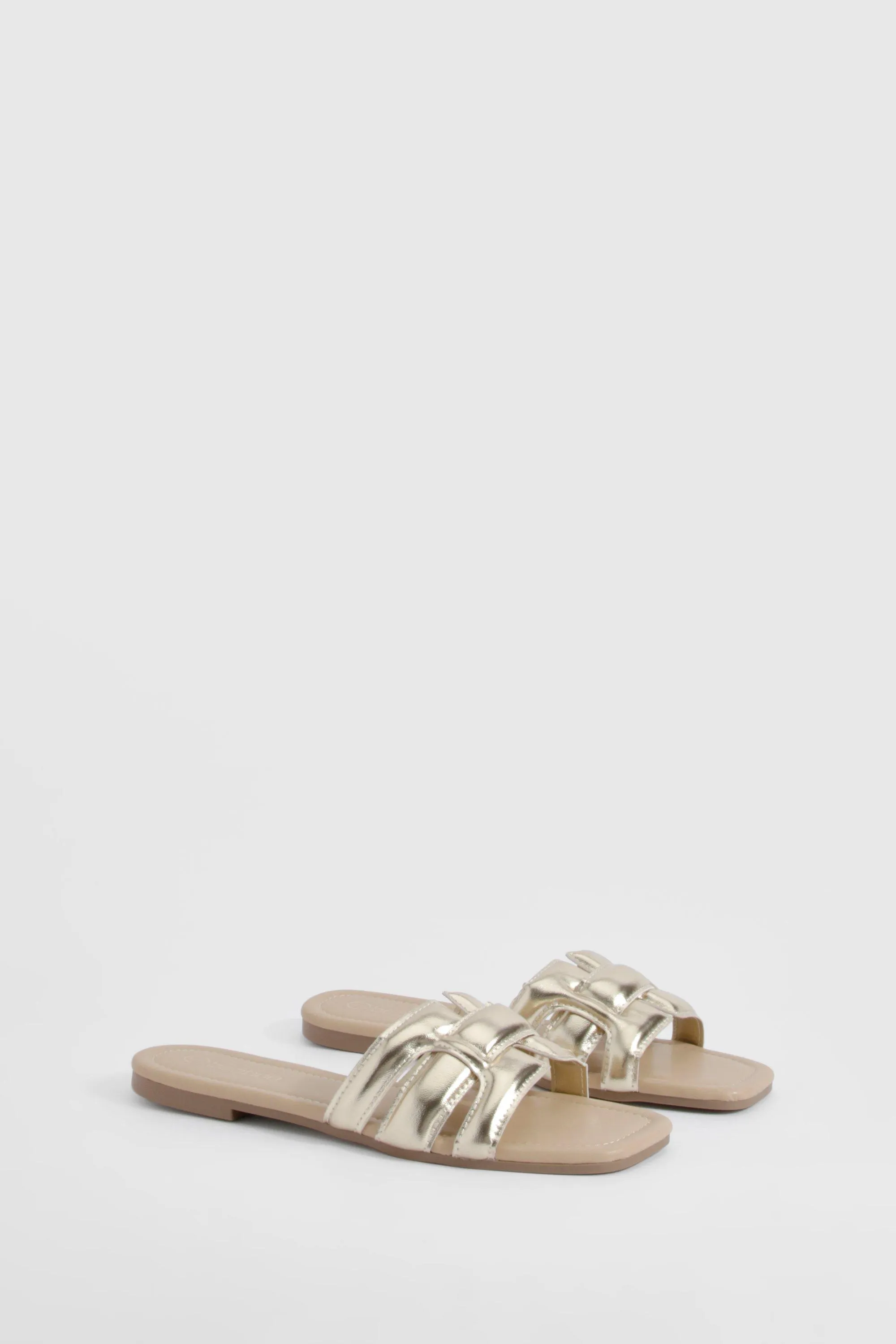 Metallic Contrast Stitch Woven Mule Sandals