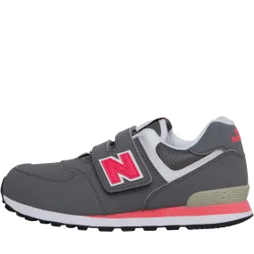 New Balance Kids 574 Hook & Loop Trainers Grey/Pink/White