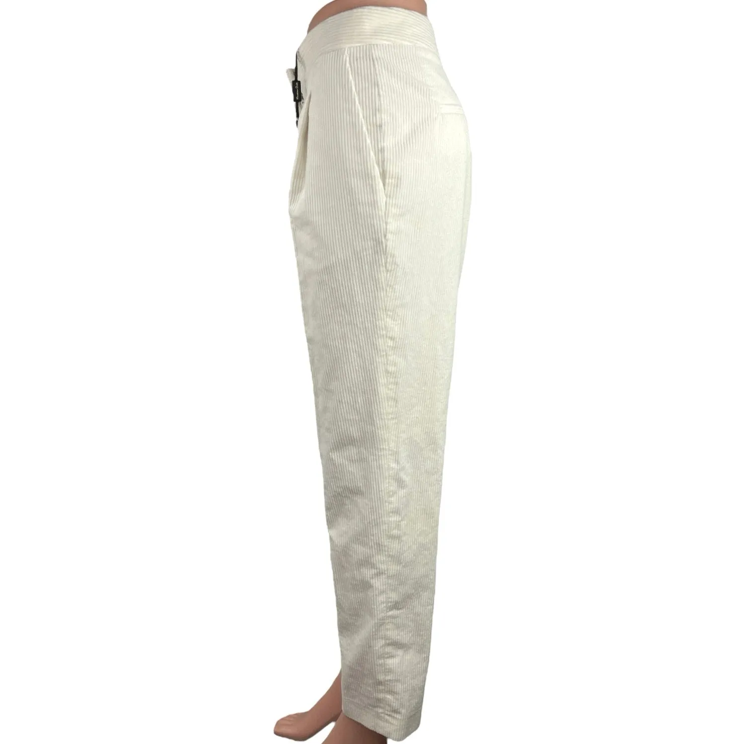 New Mossimo Dutti White Corduroy High Rise Pleated Straight Leg Dress Pants Sz 6