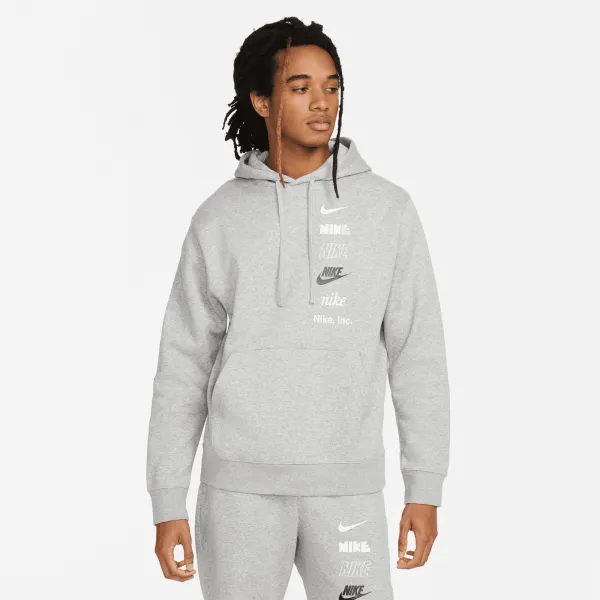 Nike - Men - Club+ Multi-Logo Pullover Hoodie  - Grey Heather