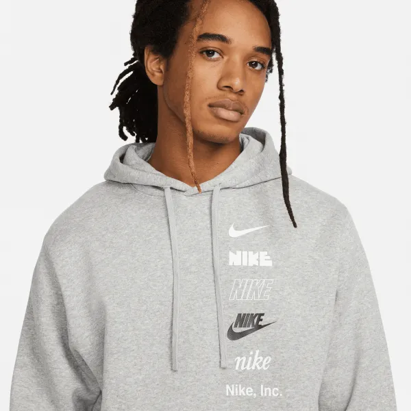 Nike - Men - Club+ Multi-Logo Pullover Hoodie  - Grey Heather