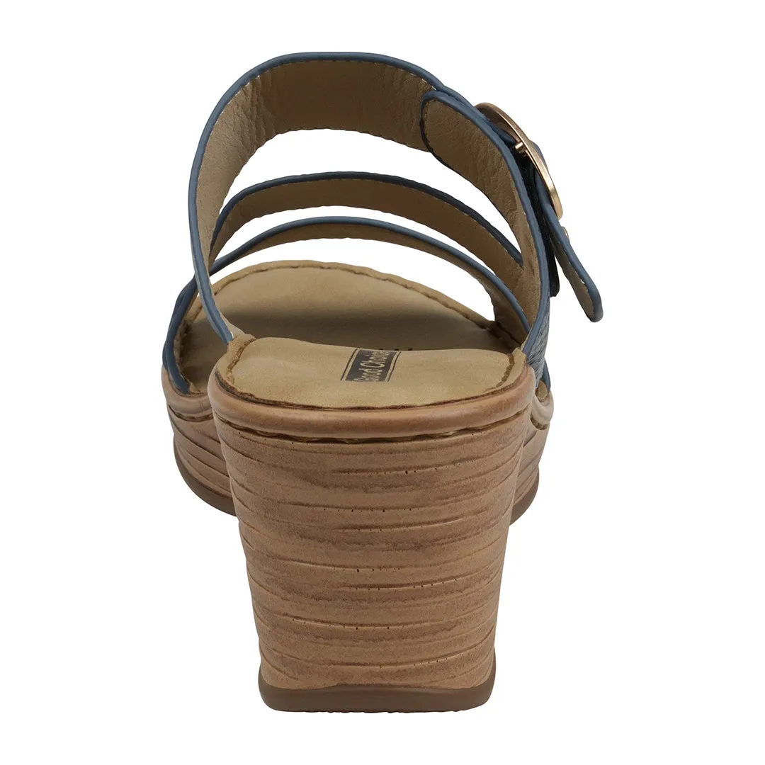 Odalis Blue Buckle Comfort Wedge Sandals