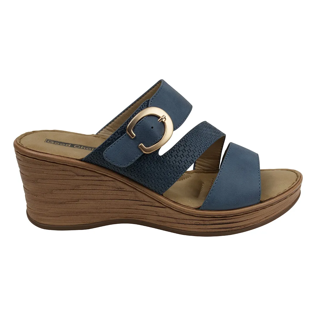 Odalis Blue Buckle Comfort Wedge Sandals