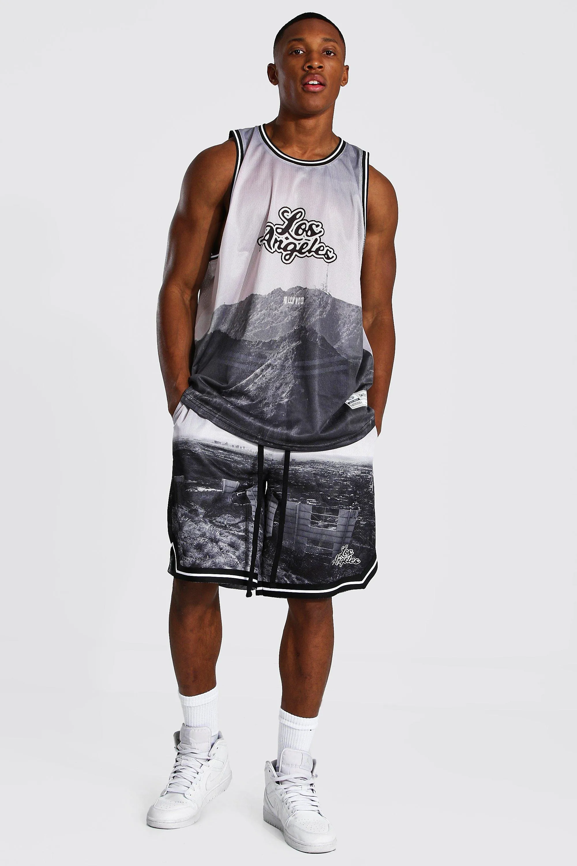 Oversized La Varsity Mesh Vest & Short Set | boohooMAN UK