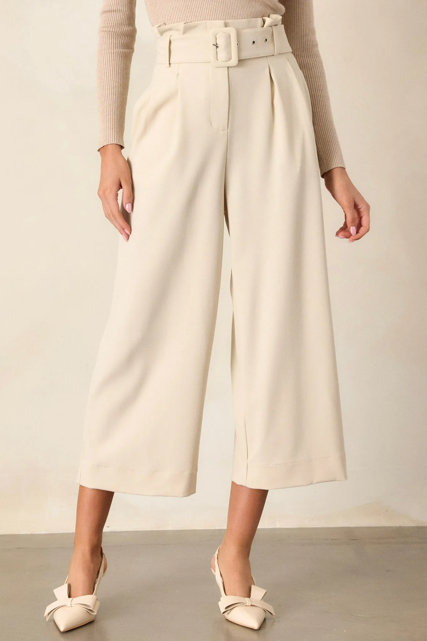 Place To Be Oatmeal Belted Wide Leg Pants