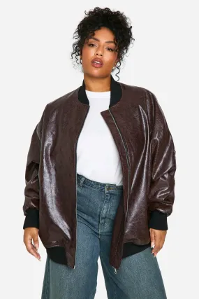 Plus Cracked Faux Leather Oversized Bomber Jacket