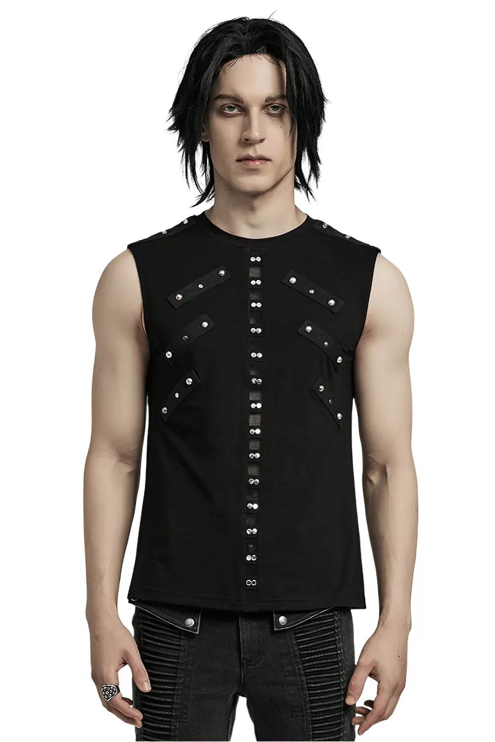 Punk Black Sleeveless Rock Top with Edgy Studs