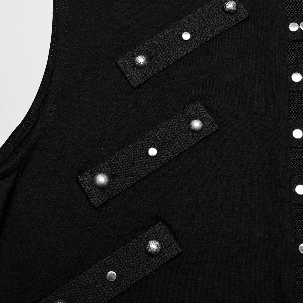 Punk Black Sleeveless Rock Top with Edgy Studs