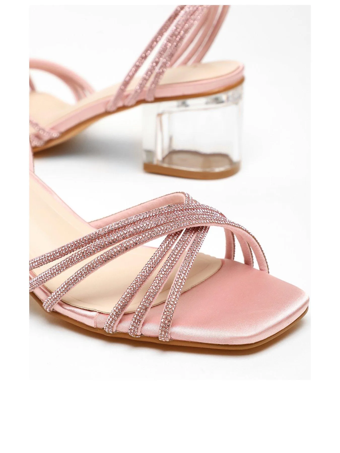 Quiz Pink Diamante Strap Low Heeled Sandals