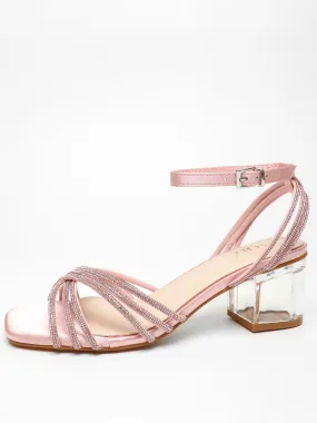 Quiz Pink Diamante Strap Low Heeled Sandals