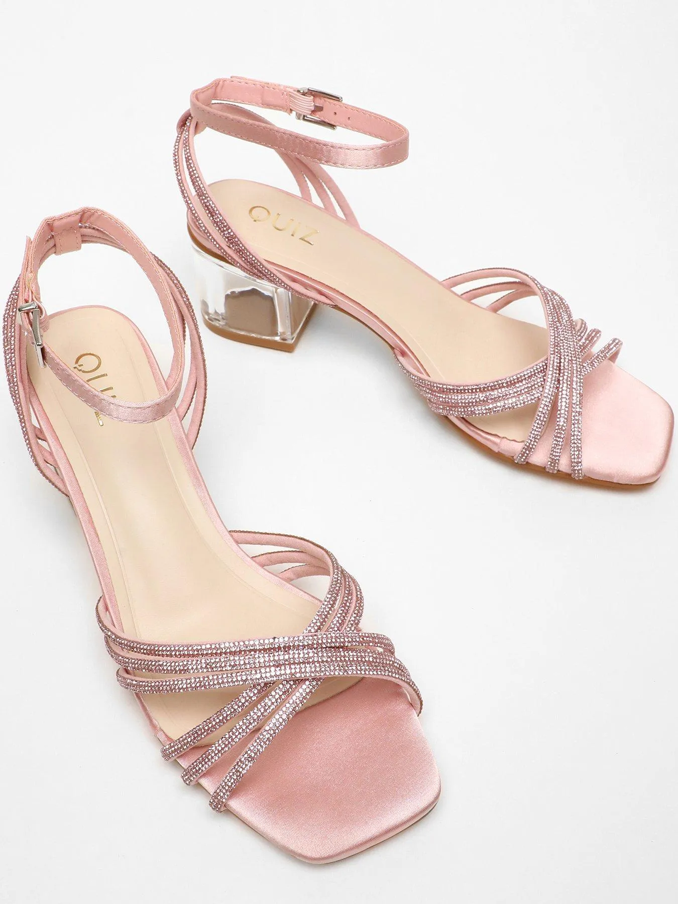 Quiz Pink Diamante Strap Low Heeled Sandals