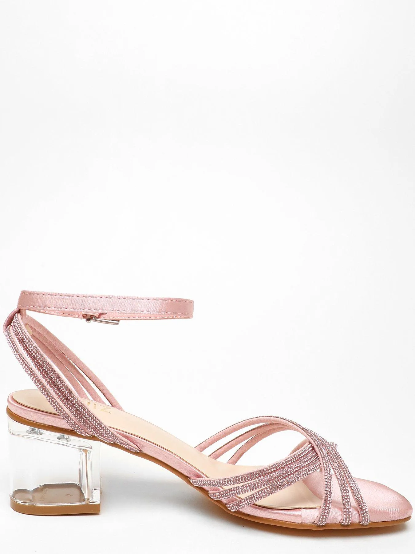 Quiz Pink Diamante Strap Low Heeled Sandals