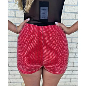 Red Rhinestone Shorts