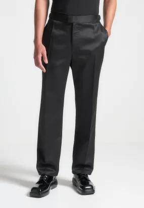 Regular Fit Satin Tailored Trousers - Black