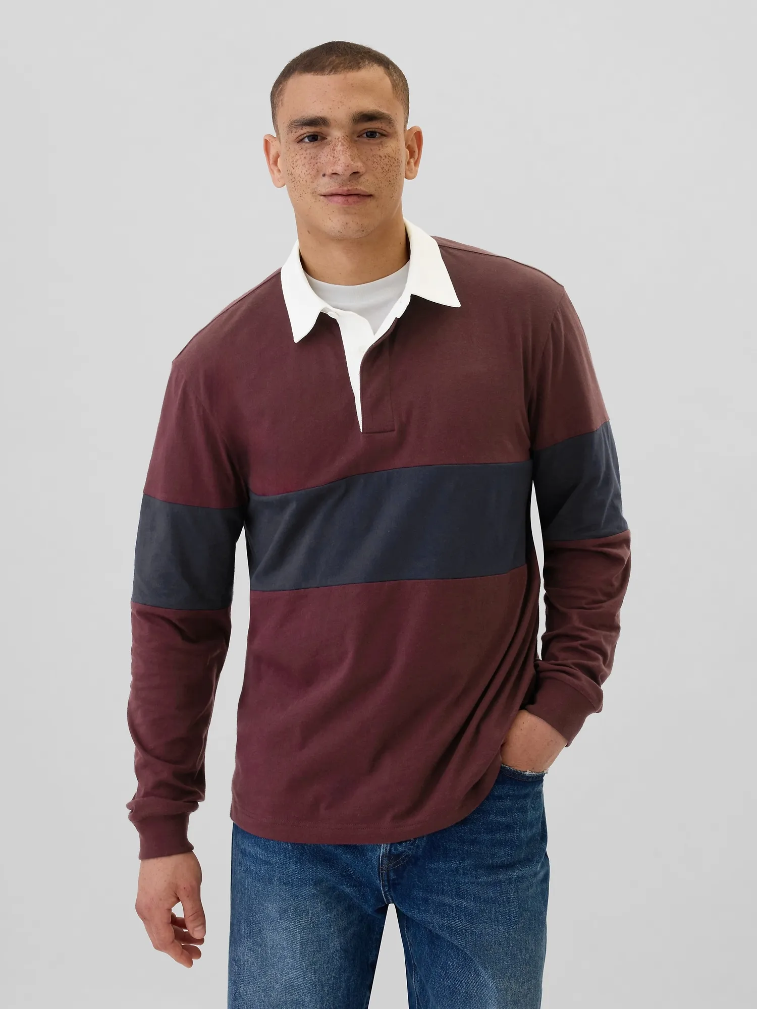 Relaxed Colorblock Rugby Polo Shirt