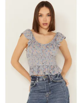 Rock & Roll Denim Women's Floral Flutter Sleeveless Top