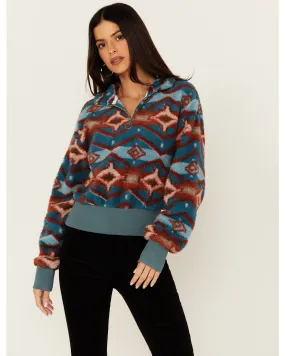 Rock & Roll Denim Women's Southwestern Print Sherpa 1/4 Zip Pullover