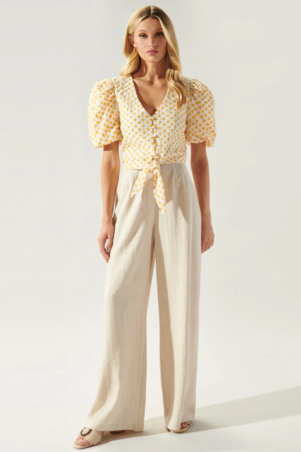 Saint Tropez High Waist Linen Wide Leg Pants