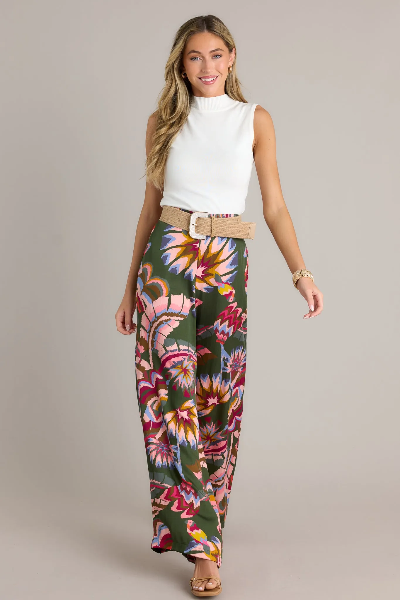 Secret Willow Green Multi Wide Leg Pants