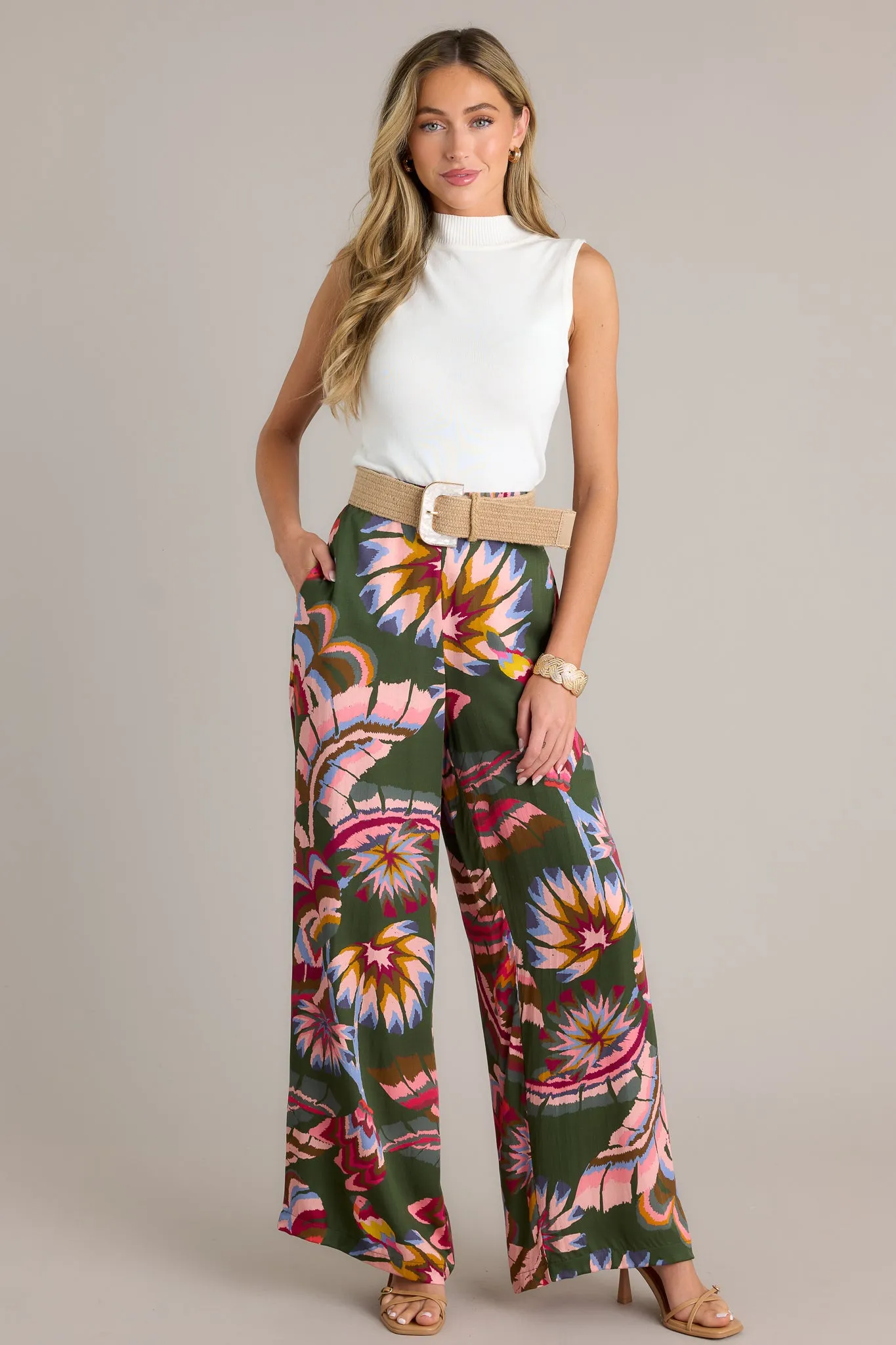 Secret Willow Green Multi Wide Leg Pants