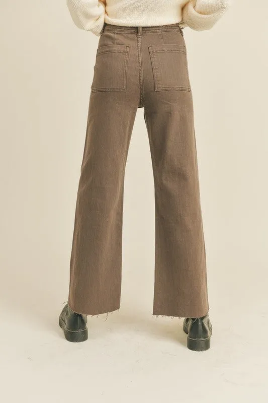 Selma Straight Wide Leg Denim Pants - Brown