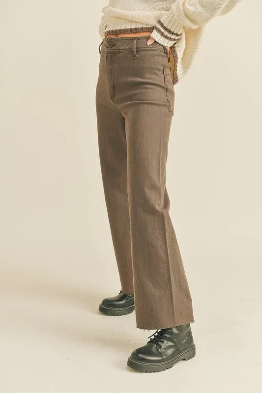 Selma Straight Wide Leg Denim Pants - Brown