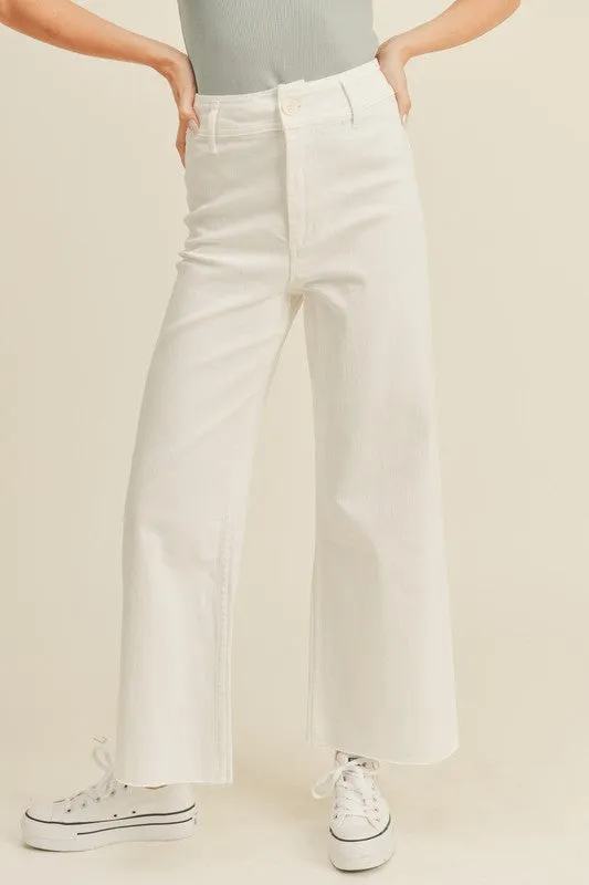 Selma Straight Wide Leg Denim Pants - White